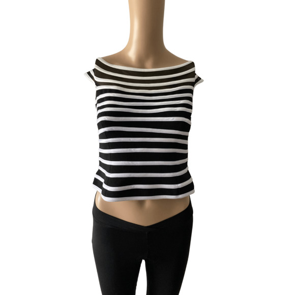 PURE Collection JS Collections Petites striped mesh peplum US size 8 top - Picture 1 of 9